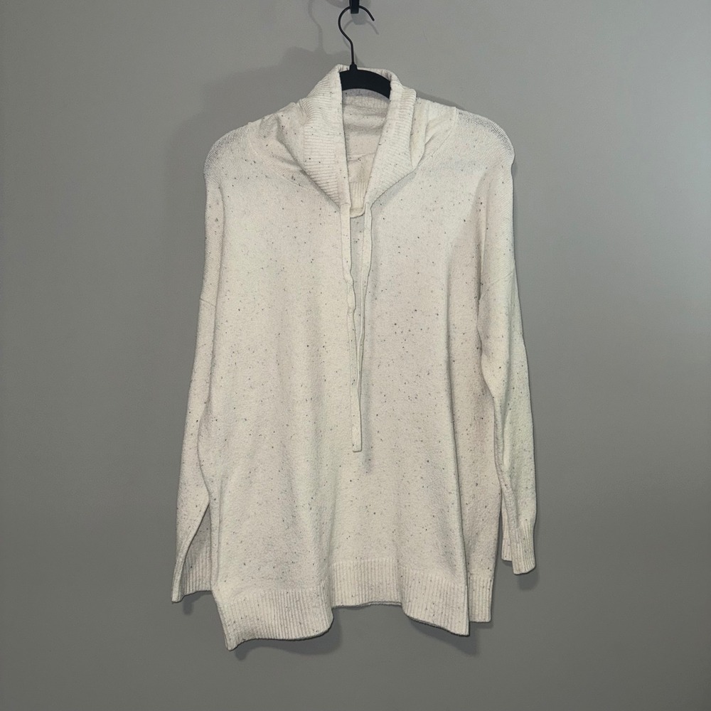 Pure Jill Speckled Cowl Tie Neck‎ Pullover Sweater Cream Relaxed Fit Womens L